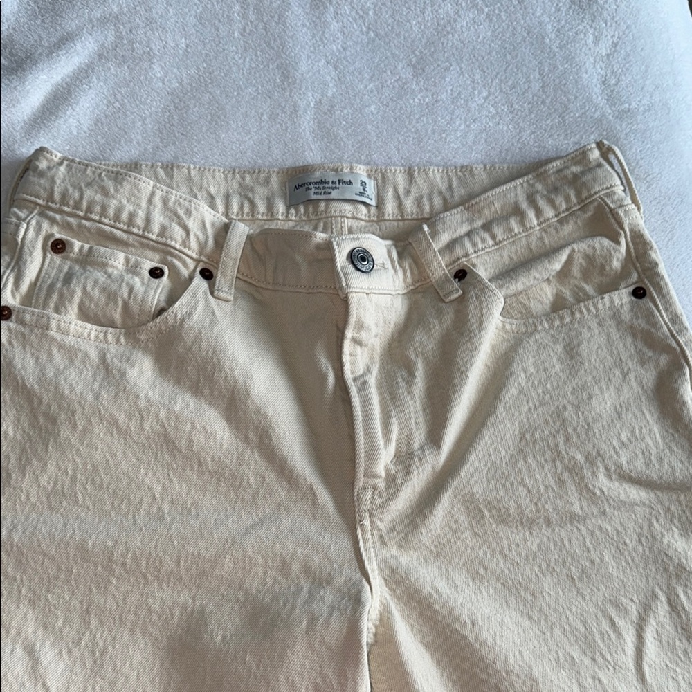 Abercrombie & Fitch Cream Straight Leg Jeans
